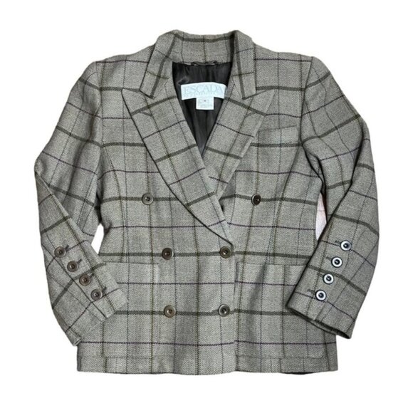 ESCADA Wool Double Breasted Plaid Blazer Jacket Women Size 38 (Medium) - Picture 1 of 11